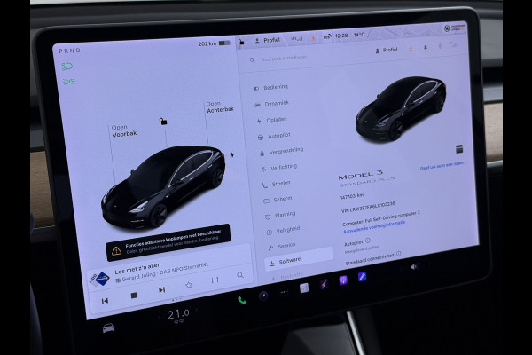 Tesla Model 3 SR+ 325PK LFP-Accu SOH 95% AutoPilot Leer Pano-Dak Adaptive Cruise Camera's Elektr.-Stuur+Stoelen+Spiegels+Geheugen+Easy-Entry+V Ecc Navi Led DAB Voorverwarmen interieur via App Keyless One-Pedal-Drive 1e Eigenaar Origineel Nederlandse Auto Fabrieksgarantie op Accu en motor tot 8-12-2028