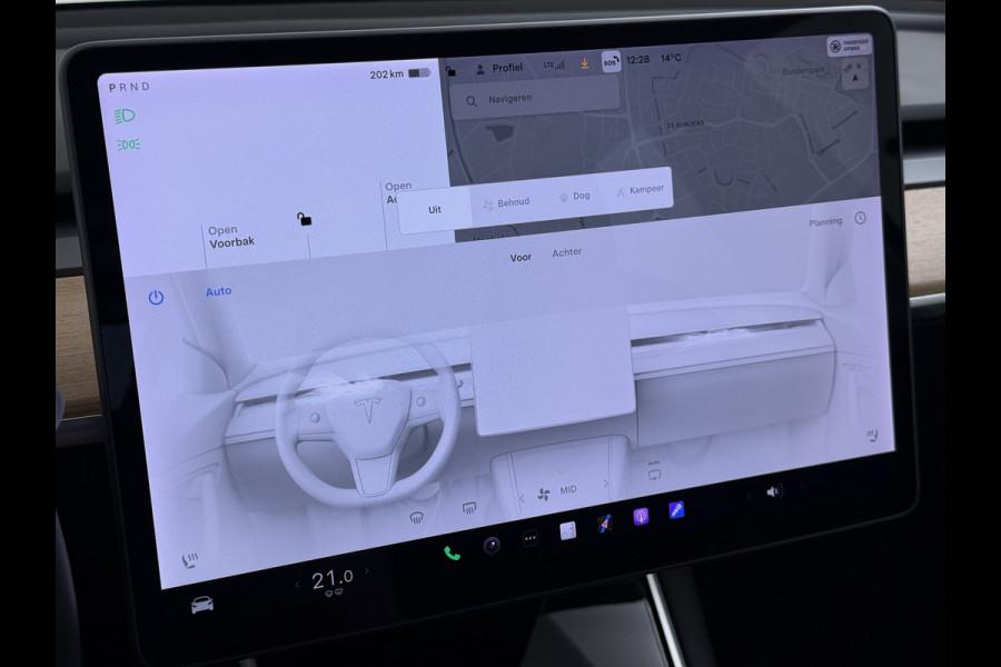 Tesla Model 3 SR+ 325PK LFP-Accu SOH 95% AutoPilot Leer Pano-Dak Adaptive Cruise Camera's Elektr.-Stuur+Stoelen+Spiegels+Geheugen+Easy-Entry+V Ecc Navi Led DAB Voorverwarmen interieur via App Keyless One-Pedal-Drive 1e Eigenaar Origineel Nederlandse Auto Fabrieksgarantie op Accu en motor tot 8-12-2028
