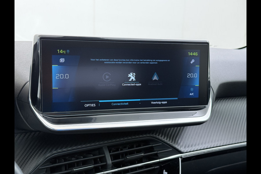 Peugeot e-208 EV SOH 92,5% Panoramadak Stoelverwarming 3D-Navi 360°Camera Apple Carplay Android Auto Ecc Cruise Control Pdc Keyless 50kWh Allu Led Lmv Privacy Glas Isofix DAB+ Bluetooth Regen-Lichtsensor Lane Assist Dealeronderhouden Origineel Nederlandse Auto