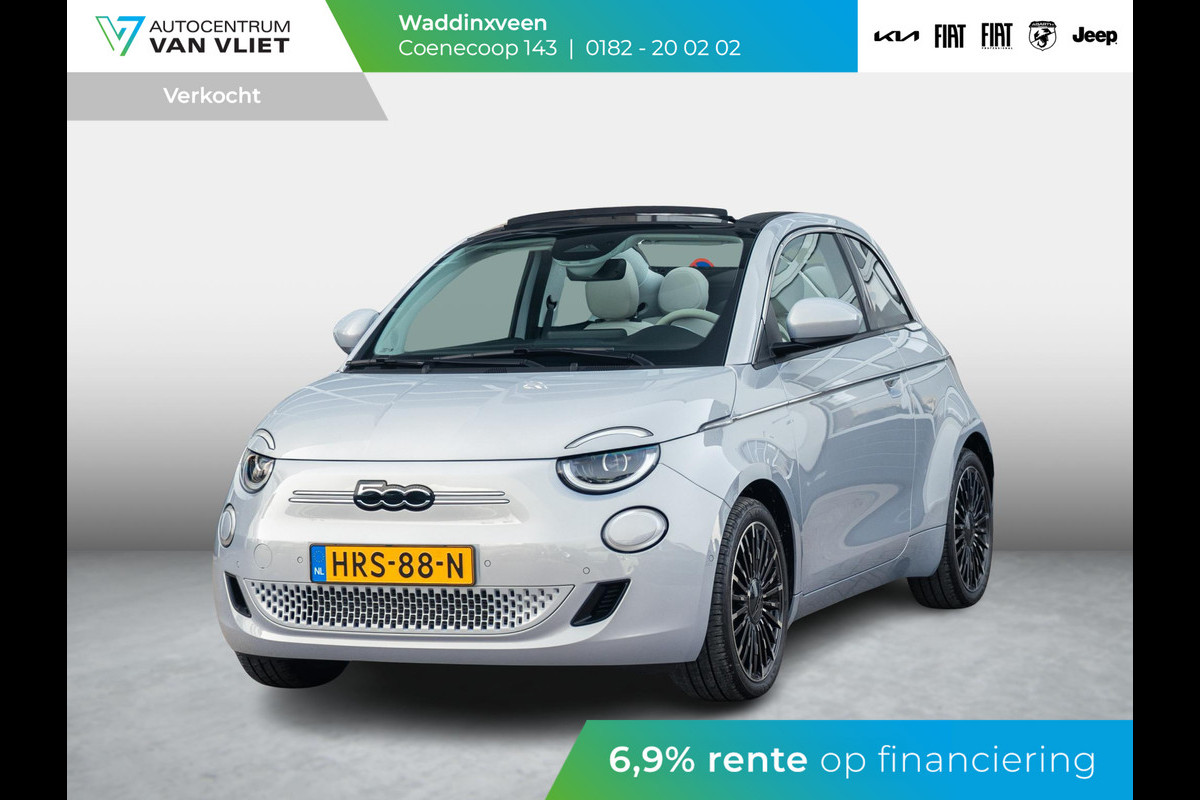 Fiat 500E Cabrio La Prima 42 kWh | 17% Bijtelling | Clima | Cruise | Leder | 17" | Priv Glass | Winter Pack | JBL Sound | BSM | Apple Carplay