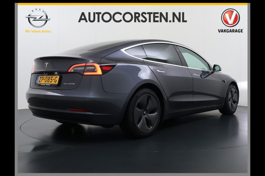 Tesla Model 3 Long Range AWD 75kWh AutoPilot Leder Panoramadak Adaptive-Cruise Camera's Elektr.-Stuur+Stoelen+Spiegels+Geheugen+Easy-Entry+Ver SOH 87% Navi LED DAB Voorverwarmen interieur Keyless One-Pedal-Drive 4WD Origineel Nederlandse Auto