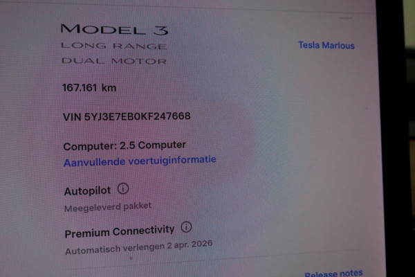 Tesla Model 3 Long Range AWD 19inch/Autopilot/Panoramadak SOH 83% Marge 03-2019