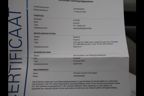 Porsche 911 Targa 4S 3.0 450 PK 992 ORIGINEEL NEDERLANDS | SPORTUITLAAT | 17.981 KM | 360 CAMERA | 20 INCH LMV