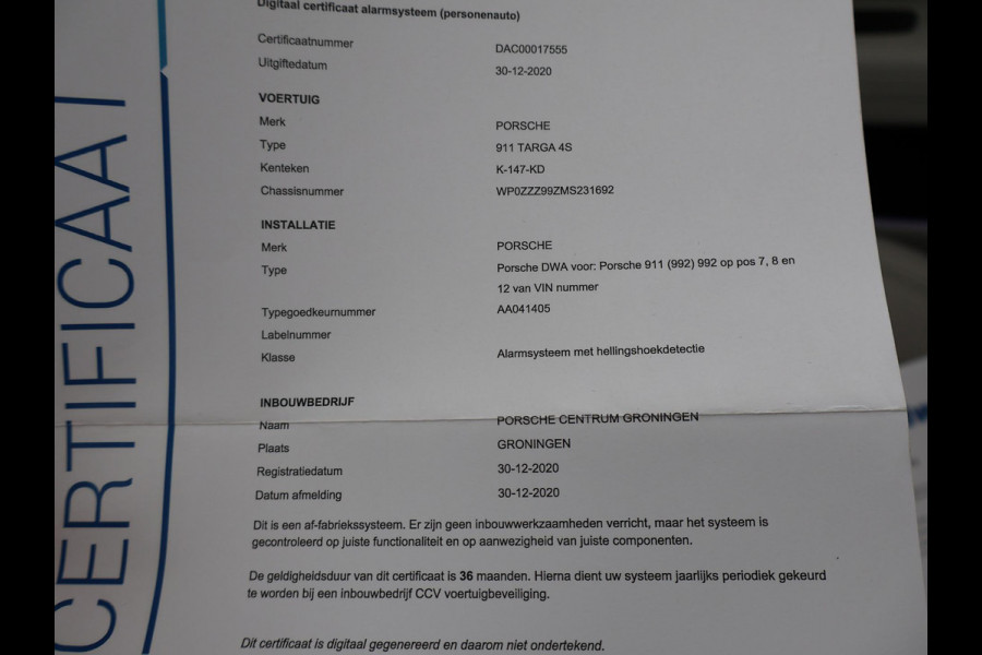 Porsche 911 Targa 4S 3.0 450 PK 992 ORIGINEEL NEDERLANDS | SPORTUITLAAT | 17.981 KM | 360 CAMERA | 20 INCH LMV