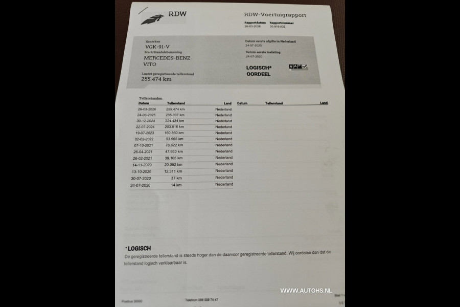 Mercedes-Benz Vito 110 CDI Extra Lang , apk maart 2027 , airco , camera , cruise , Euro 6 , 2e Eig.