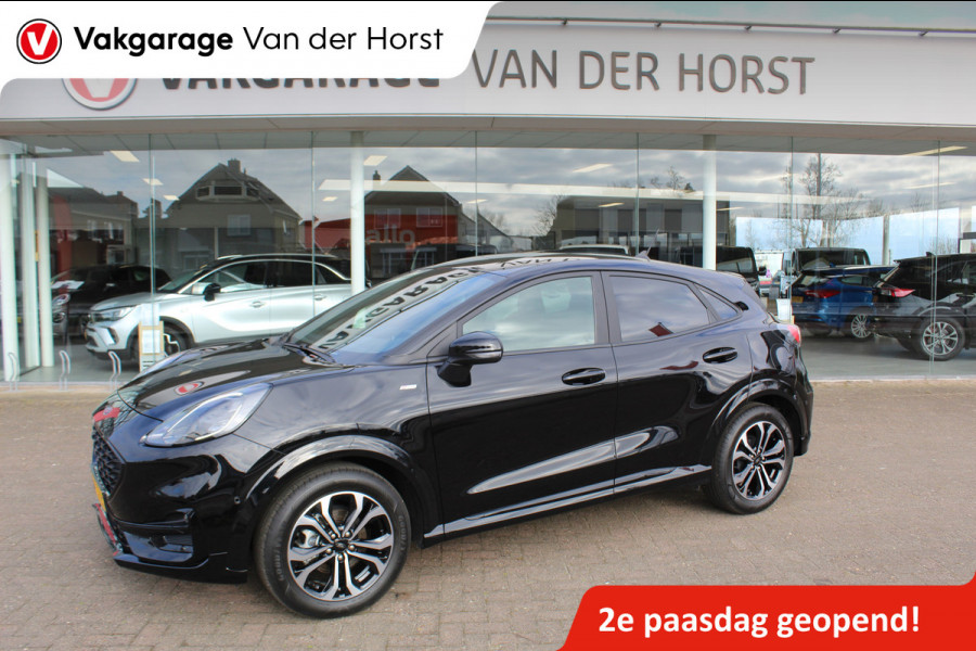 Ford Puma 1.0-125pk EcoBoost Hybrid ST-Line. April 2024 ! Slechts 7.400km ! Autm. airco, navigatie, telefoonvoorb., camera, pdc v+a, parkeerassistent, LED verl., metallic lak, LM wielen, stoel-, stuur- en voorraamverw., lane- en sideassist, adapt. cruise cntrl etc