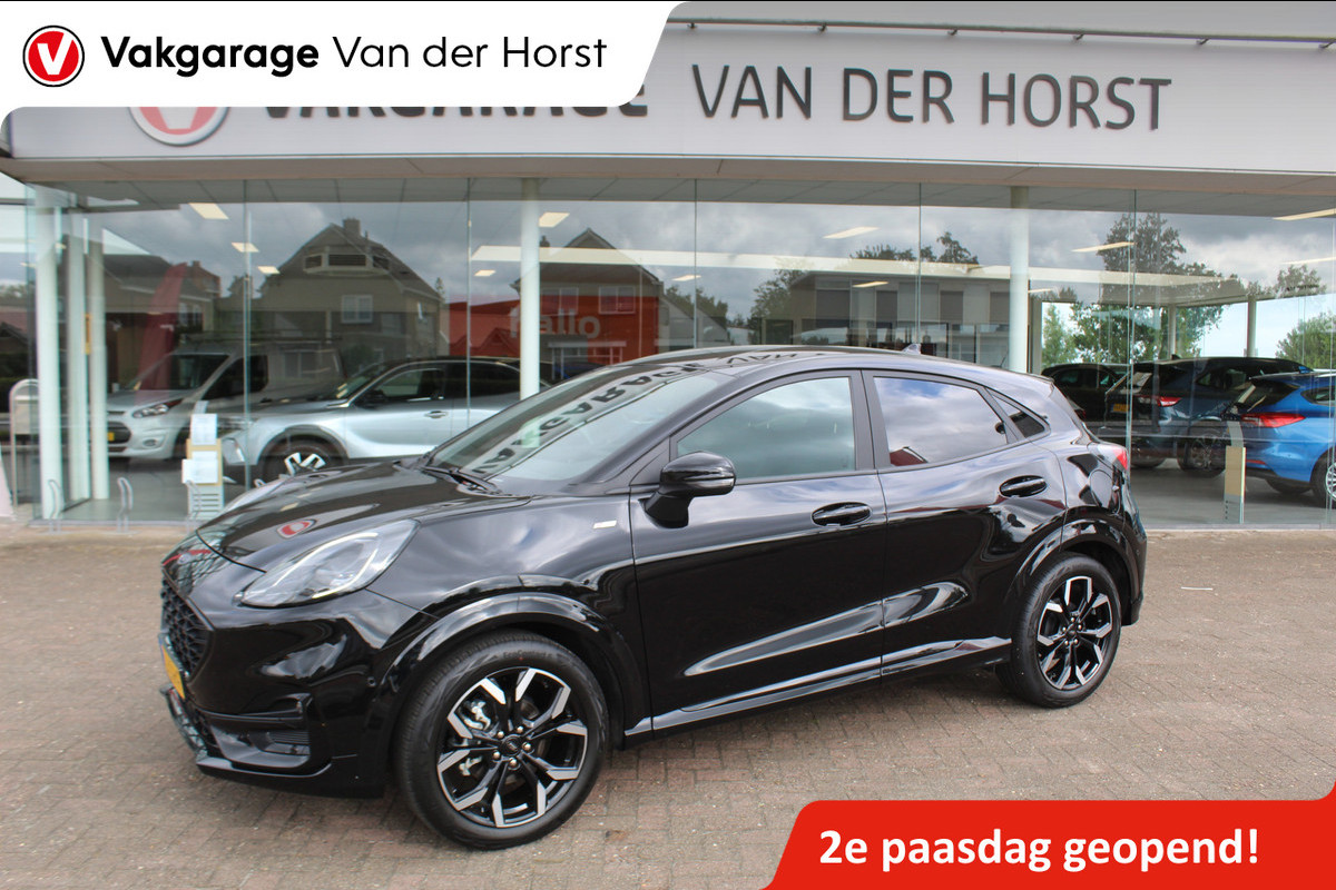 Ford Puma 1.0-125pk EcoBoost Hybrid ST-Line X. April 2024 ! Slechts 9.700km ! Autm. airco, navigatie, telefoonvoorb., camera, pdc v+a, parkeerassistent, LED verl., metallic lak, LM wielen, stoel-, stuur- en voorraamverw., lane- en sideassist, adapt. cruise cntrl etc