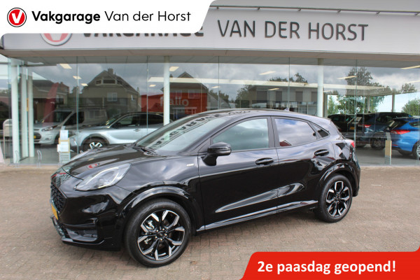 Ford Puma 1.0-125pk EcoBoost Hybrid ST-Line X. April 2024 ! Slechts 9.700km ! Autm. airco, navigatie, telefoonvoorb., camera, pdc v+a, parkeerassistent, LED verl., metallic lak, LM wielen, stoel-, stuur- en voorraamverw., lane- en sideassist, adapt. cruise cntrl etc