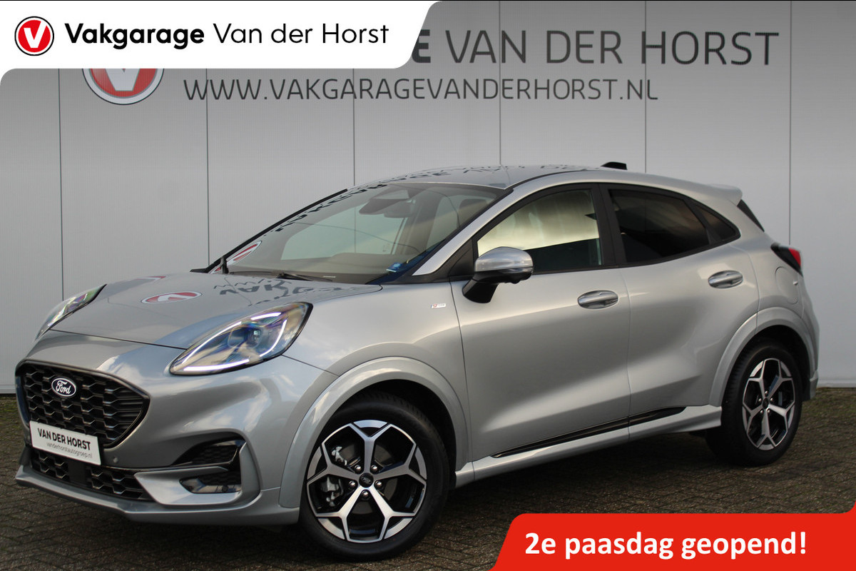 Ford Puma 1.0-155pk EcoBoost Mild Hybrid ST-Line X AUTOMAAT ! Nieuw model ! Fabrieksgarantie t/m 16-09-2028. Mooie, erg luxe hoogzitter ! Slechts 11.300km ! Autm. airco, camera rondom, navigatie, telefoonvoorb., B&O soundsyst., metallic lak, LM wielen, LED verlichting, adaptieve cruise control etc.