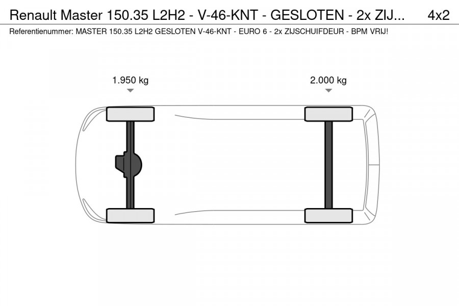 Renault Master 150.35 L2H2 - V-46-KNT - GESLOTEN - 2x ZIJSCHUIFDEUR - EURO 6 - BPM VRIJ!