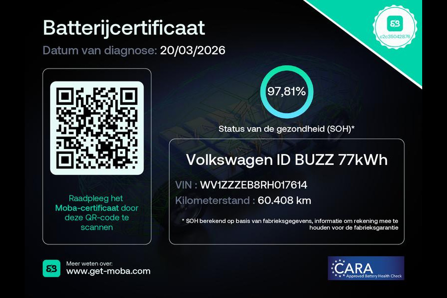Volkswagen ID. Buzz Cargo 77 kWh 204 pk | Navigatie via App | SOH 97% | Trekhaak (wegklapbaar) | Partkeersensoren | Achteruitrijcamera | Stoelverwarming |
