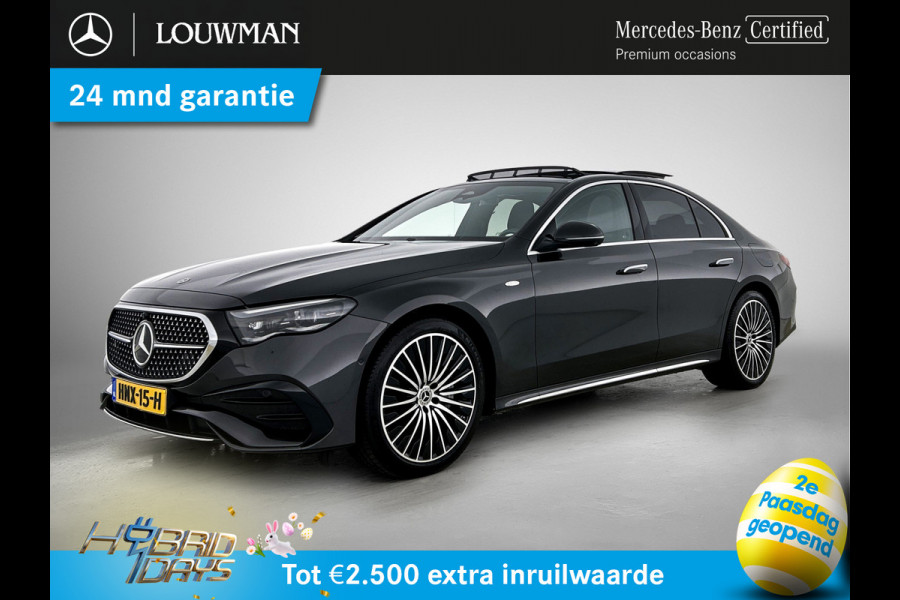 Mercedes-Benz E-Klasse 300 e Sport Edition AMG Line | Panorama Schuif-Kanteldak | Distronic | Lederen bekleding | Alarm | Parkeerpakket met 360°-camera | 20 Inch AMG Velgen. Inclusief 24 maanden MB Certified garantie voor Europa.