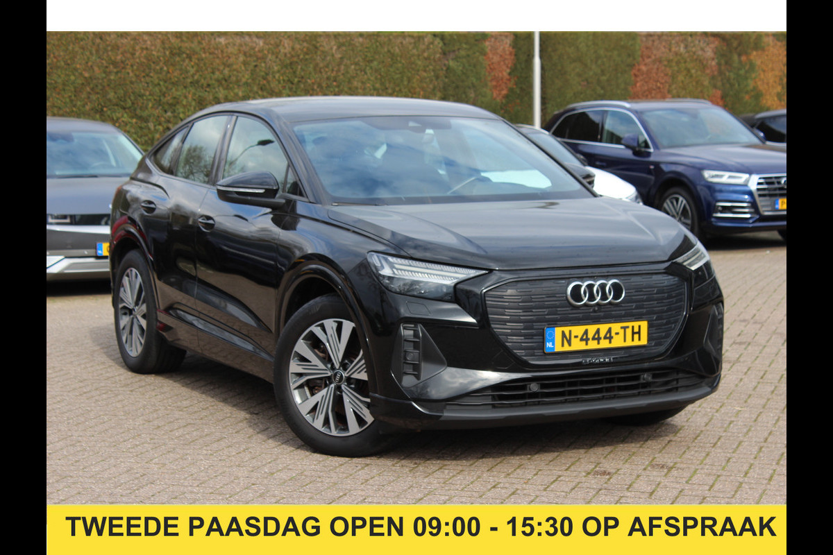 Audi Q4 Sportback e-tron 40 Advanced edition 77 kWh / SoH 90,3% / Warmtepomp / CarPlay / Matrix LED / Sportstoelen / 19'' / Virtual Cockpit / Parkeerhulp V+A / Intr.voorverwarming / Stoelverwarming / DAB / Cruise Control