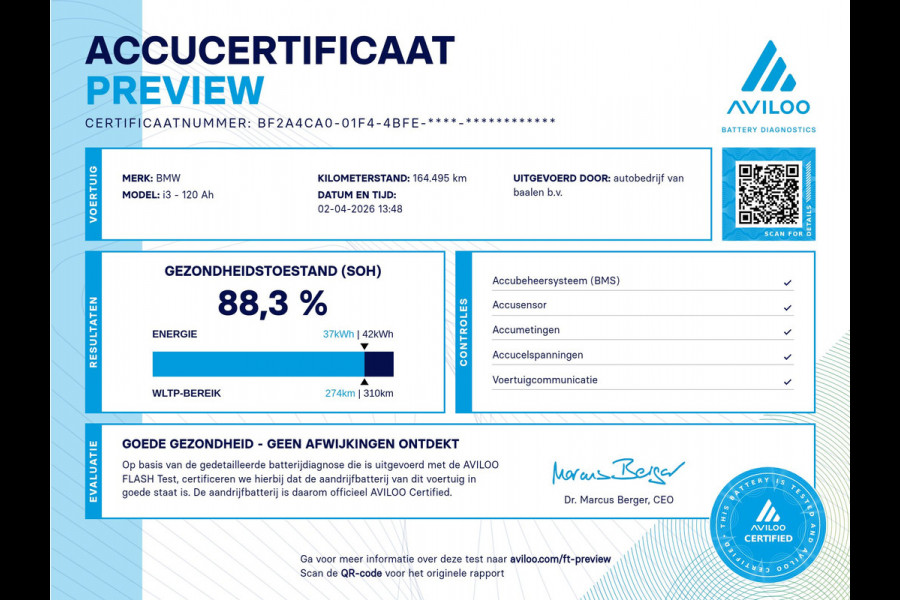 BMW i3 Basis 120Ah 42 kWh LEER PANO NAVI SOh 88,3%
