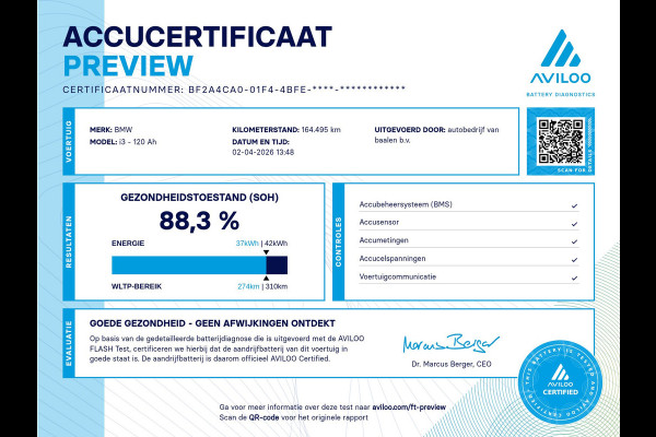 BMW i3 Basis 120Ah 42 kWh LEER PANO NAVI SOh 88,3%