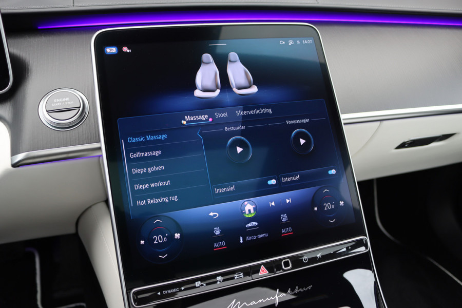 Mercedes-Benz S-Klasse 450 e Lang 'Manufaktur' | Achterasbesturing | Chauffeurspakket | Distronic+ | Zonweringspakket | Massage | Stoelventilatie | HUD | 3D-Display | MBUX Tablet | Exclusief Leder | Vlakkenverwarming |