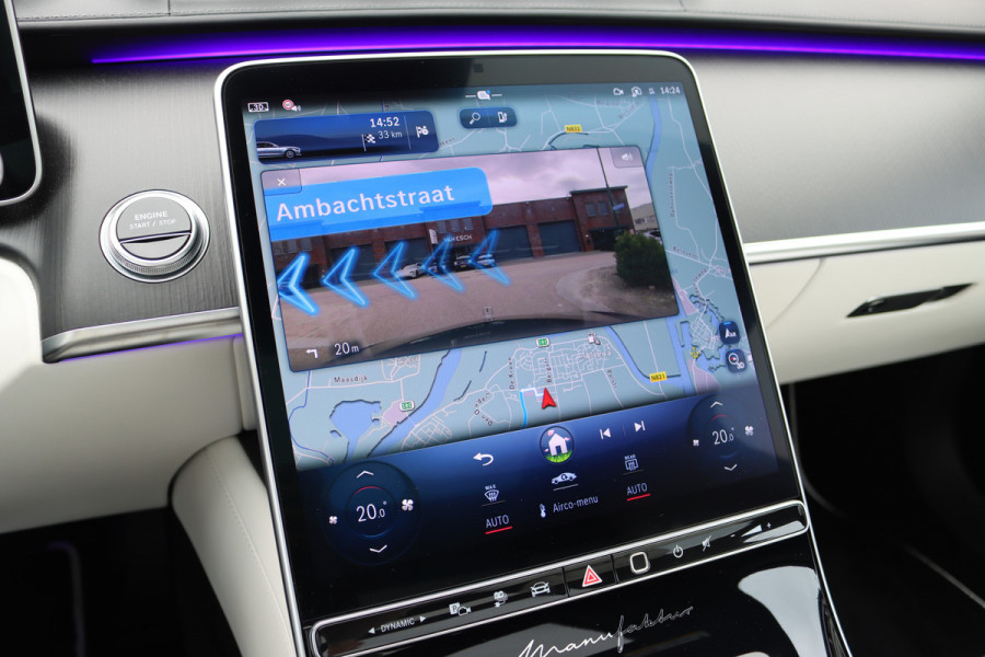 Mercedes-Benz S-Klasse 450 e Lang 'Manufaktur' | Achterasbesturing | Chauffeurspakket | Distronic+ | Zonweringspakket | Massage | Stoelventilatie | HUD | 3D-Display | MBUX Tablet | Exclusief Leder | Vlakkenverwarming |