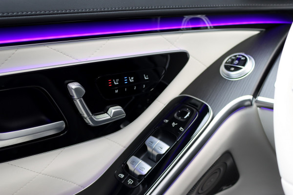 Mercedes-Benz S-Klasse 450 e Lang 'Manufaktur' | Achterasbesturing | Chauffeurspakket | Distronic+ | Zonweringspakket | Massage | Stoelventilatie | HUD | 3D-Display | MBUX Tablet | Exclusief Leder | Vlakkenverwarming |