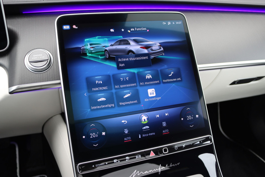 Mercedes-Benz S-Klasse 450 e Lang 'Manufaktur' | Achterasbesturing | Chauffeurspakket | Distronic+ | Zonweringspakket | Massage | Stoelventilatie | HUD | 3D-Display | MBUX Tablet | Exclusief Leder | Vlakkenverwarming |