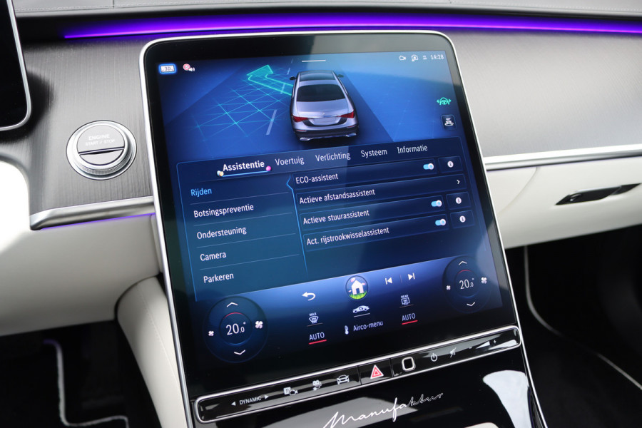 Mercedes-Benz S-Klasse 450 e Lang 'Manufaktur' | Achterasbesturing | Chauffeurspakket | Distronic+ | Zonweringspakket | Massage | Stoelventilatie | HUD | 3D-Display | MBUX Tablet | Exclusief Leder | Vlakkenverwarming |