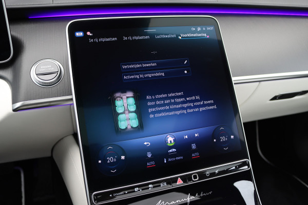 Mercedes-Benz S-Klasse 450 e Lang 'Manufaktur' | Achterasbesturing | Chauffeurspakket | Distronic+ | Zonweringspakket | Massage | Stoelventilatie | HUD | 3D-Display | MBUX Tablet | Exclusief Leder | Vlakkenverwarming |