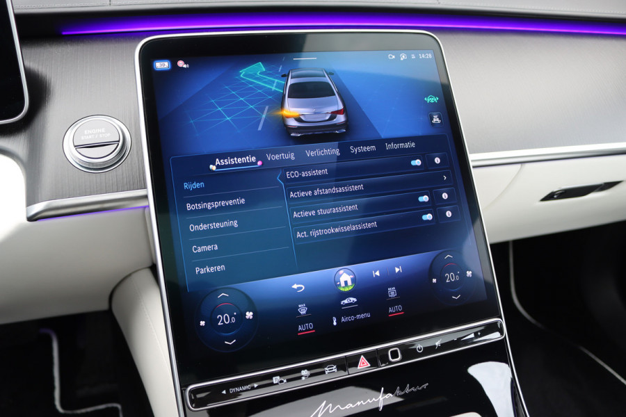 Mercedes-Benz S-Klasse 450 e Lang 'Manufaktur' | Achterasbesturing | Chauffeurspakket | Distronic+ | Zonweringspakket | Massage | Stoelventilatie | HUD | 3D-Display | MBUX Tablet | Exclusief Leder | Vlakkenverwarming |