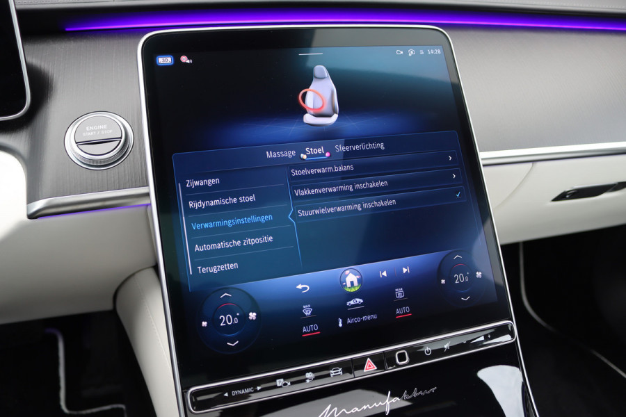Mercedes-Benz S-Klasse 450 e Lang 'Manufaktur' | Achterasbesturing | Chauffeurspakket | Distronic+ | Zonweringspakket | Massage | Stoelventilatie | HUD | 3D-Display | MBUX Tablet | Exclusief Leder | Vlakkenverwarming |
