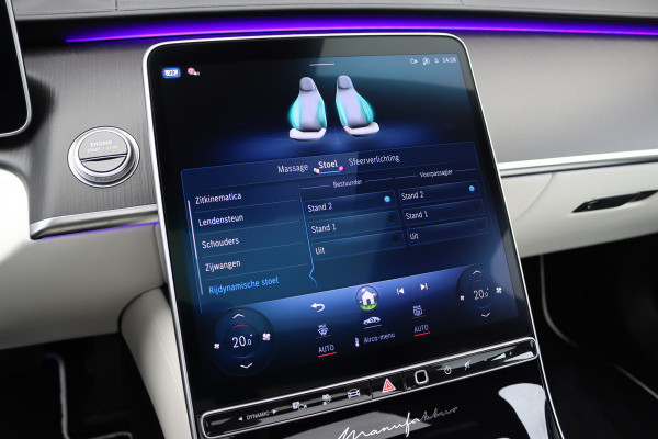 Mercedes-Benz S-Klasse 450 e Lang 'Manufaktur' | Achterasbesturing | Chauffeurspakket | Distronic+ | Zonweringspakket | Massage | Stoelventilatie | HUD | 3D-Display | MBUX Tablet | Exclusief Leder | Vlakkenverwarming |