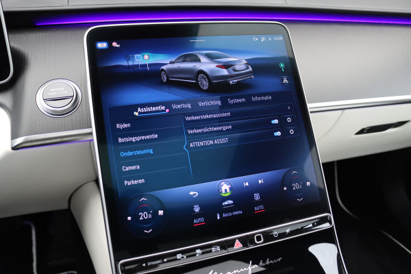 Mercedes-Benz S-Klasse 450 e Lang 'Manufaktur' | Achterasbesturing | Chauffeurspakket | Distronic+ | Zonweringspakket | Massage | Stoelventilatie | HUD | 3D-Display | MBUX Tablet | Exclusief Leder | Vlakkenverwarming |