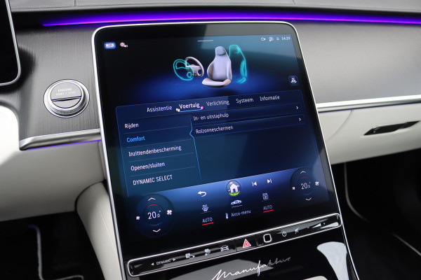 Mercedes-Benz S-Klasse 450 e Lang 'Manufaktur' | Achterasbesturing | Chauffeurspakket | Distronic+ | Zonweringspakket | Massage | Stoelventilatie | HUD | 3D-Display | MBUX Tablet | Exclusief Leder | Vlakkenverwarming |