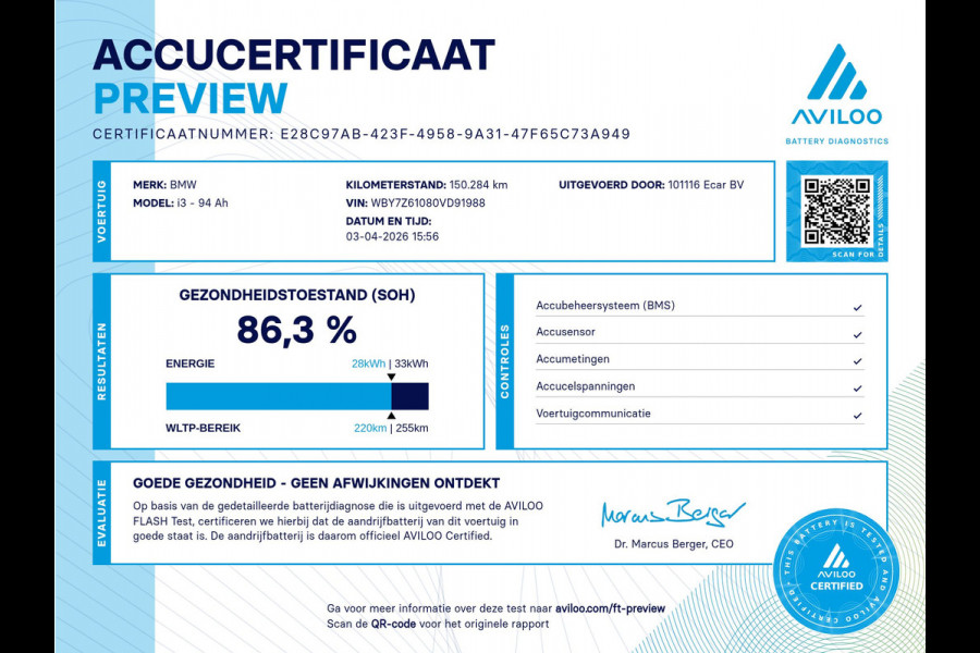 BMW i3 S iPerformance 94Ah 33 kWh | verwarmde voorstoelen | cruise control | Soh (batterijcheck) Waarde 86,3 %