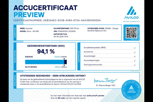 Hyundai Kona EV Comfort 64 kWh | SOH: 94.1% | 3 fase | Warmtepomp | Adaptive CC | Camera |