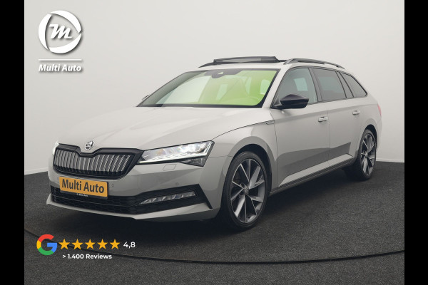 Škoda Superb Combi 1.4 TSI iV Sportline Business PHEV 218pk Dealer O.H. | Trekhaak Af Fabriek | Panodak | Adaptive Cruise | Camera | Alcantara Sportstoelen Verwarmd | Sfeerverlichting | Keyless | Stuur Verwarmd | Blis | Plug In Hybrid |