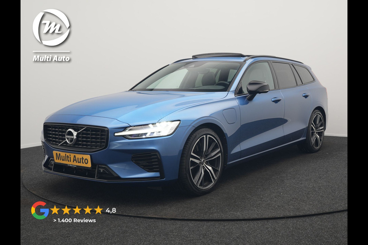 Volvo V60 T6 Recharge AWD R-Design PHEV 340pk Dealer O.H. | Trekhaak Af Fabriek | Panodak | Adaptive Cruise | 360 Camera | Lederen Sportstoelen Memory & Verwarmd | Keyless | Blis | Stuur Verwarmd | Apple Carplay | Navigatie | DAB | Plug In Hybrid |