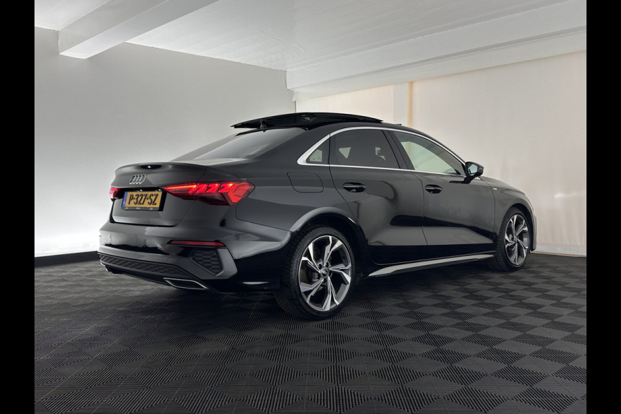 Audi A3 Limousine 30 TFSI S-Line Edition (INCL-BTW) Aut. *PANO | LEATHER-FABRIC | FULL-LED | AMBIENTLIGHT | SPORTSEATS | DIGI-COCKPIT | NAVI-FULLMAP | PRIVACYGLASS | SHIFTPADDLES | DAB+ | CRUISE | KEYLESS | PDC | 18"ALU*