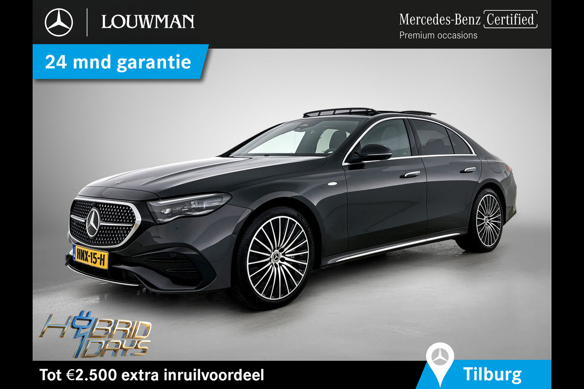 Mercedes-Benz E-Klasse 300 e Sport Edition AMG Line | Panorama Schuif-Kanteldak | Distronic | Lederen bekleding | Alarm | Parkeerpakket met 360°-camera | 20 Inch AMG Velgen. Inclusief 24 maanden MB Certified garantie voor Europa.