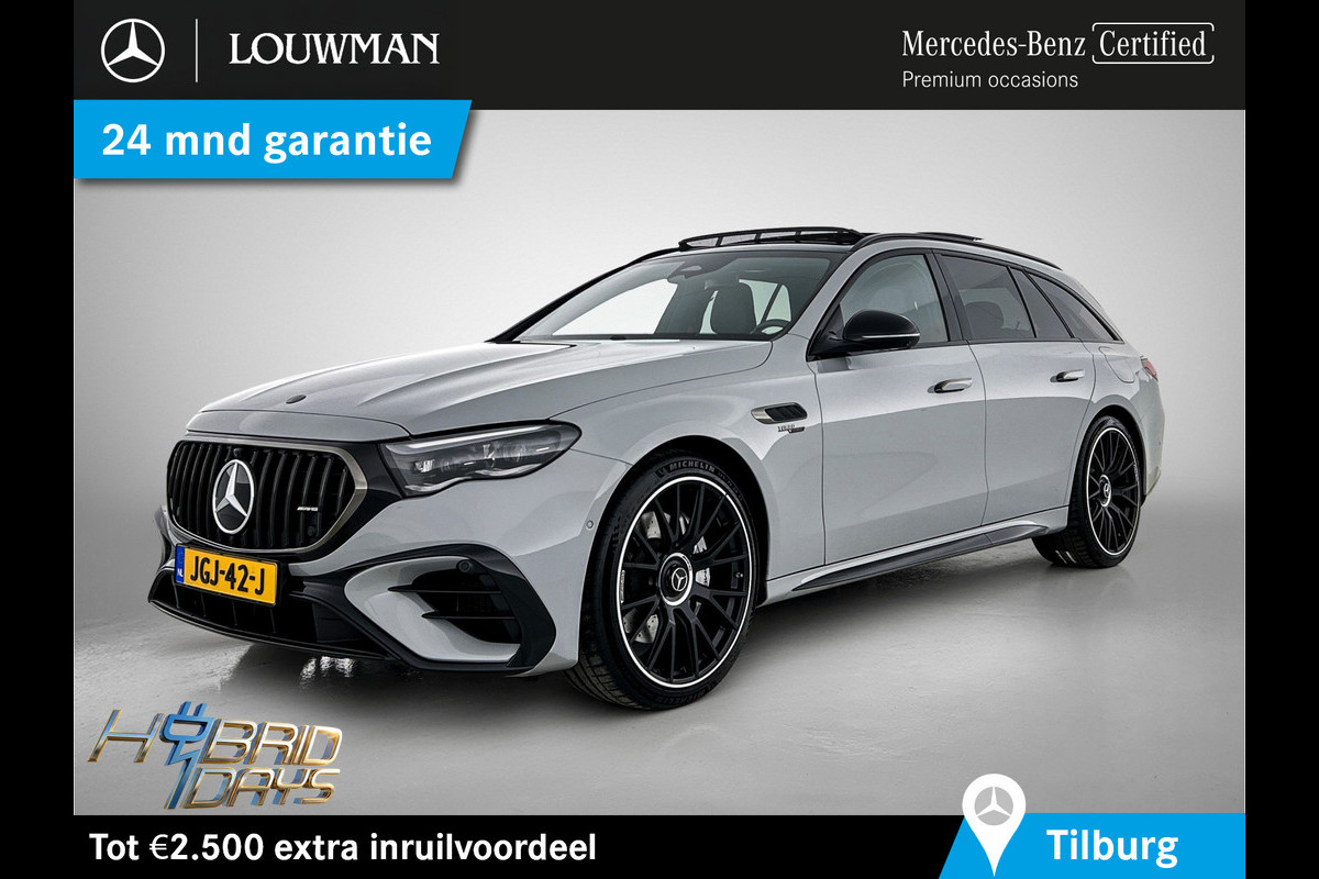 Mercedes-Benz E-Klasse Estate Mercedes-AMG 53 4MATIC+ Night Pakket 1+2 | Panoramadak | 21 Inch AMG Velgen | Burmester® | Trekhaak | AMG Real Performance Sound. Inclusief 24 maanden Mercedes-Benz Certified garantie voor Europa.
