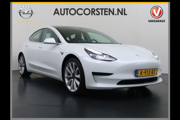 Tesla Model 3 SR+ 325PK LFP-Accu SOH 89.6% Lmv 19" AutoPilot Leer Pano-Dak Adaptive Cruise Lmv 18" Camera's Elektr.-Stuur+Stoelen+Spiegels+Geh Ecc Navi Led DAB Voorverwarmen interieur via App Keyless One-Pedal-Drive Wifi 1e Eigenaar Origineel Nederlandse Auto LFP accu dus 100% opladen!