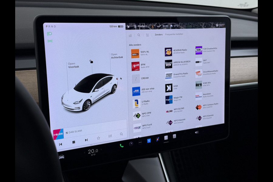 Tesla Model 3 SR+ 325PK LFP-Accu SOH 89.6% Lmv 19" AutoPilot Leer Pano-Dak Adaptive Cruise Lmv 18" Camera's Elektr.-Stuur+Stoelen+Spiegels+Geh Ecc Navi Led DAB Voorverwarmen interieur via App Keyless One-Pedal-Drive Wifi 1e Eigenaar Origineel Nederlandse Auto LFP accu dus 100% opladen!