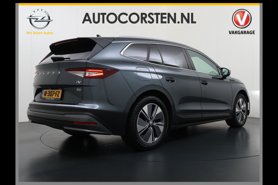 Škoda ENYAQ iV 80 Leer Pano-Dak/SchuifDak SOH 93% Trekhaak Camera Navi Ecc Apple Carplay Android Auto Pdc Cruise Control Privacy Glas Led DAB Stuur+Stoel+a-Bankverwarmd Elek.Achterklep Lane Assist Keyless Luxus 1e Eigenaar Origineel Nederlandse Auto Dealeronderhouden 1.000kg Trekvermogen