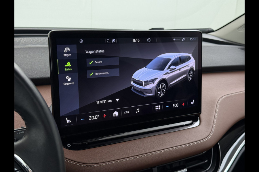 Škoda ENYAQ iV 80 Leer Pano-Dak/SchuifDak SOH 93% Trekhaak Camera Navi Ecc Apple Carplay Android Auto Pdc Cruise Control Privacy Glas Led DAB Stuur+Stoel+a-Bankverwarmd Elek.Achterklep Lane Assist Keyless Luxus 1e Eigenaar Origineel Nederlandse Auto Dealeronderhouden 1.000kg Trekvermogen