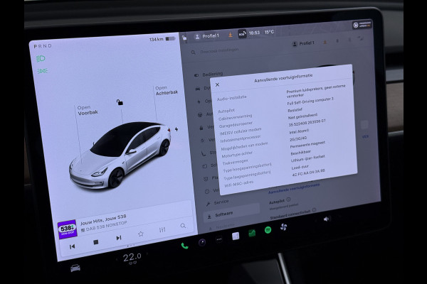 Tesla Model 3 SR+ 325PK LFP-Accu SOH 91% Trekhaak AutoPilot Leer Pano-Dak Adaptive Cruise Lmv 18" Camera's Elektr.-Stuur+Stoelen+Spiegels+Gehe Ecc Navi Led DAB Voorverwarmen interieur via App Keyless One-Pedal-Drive 1.000KG Trekgewicht Origineel Nederlandse Auto LFP accu dus 100% opladen!