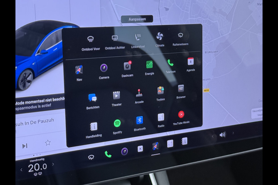 Tesla Model 3 SR+ 325PK LFP-Accu (dus altijd 100% laden) AutoPilot Leer Pano-Dak Adaptive Cruise Lmv 18" Camera's Elektr.-Stuur+Stoelen+Spiege Ecc Navi Led DAB Voorverwarmen interieur via App Keyless One-Pedal-Drive 1e Eigenaar Origineel Nederlandse Auto LFP accu dus 100% opladen!
