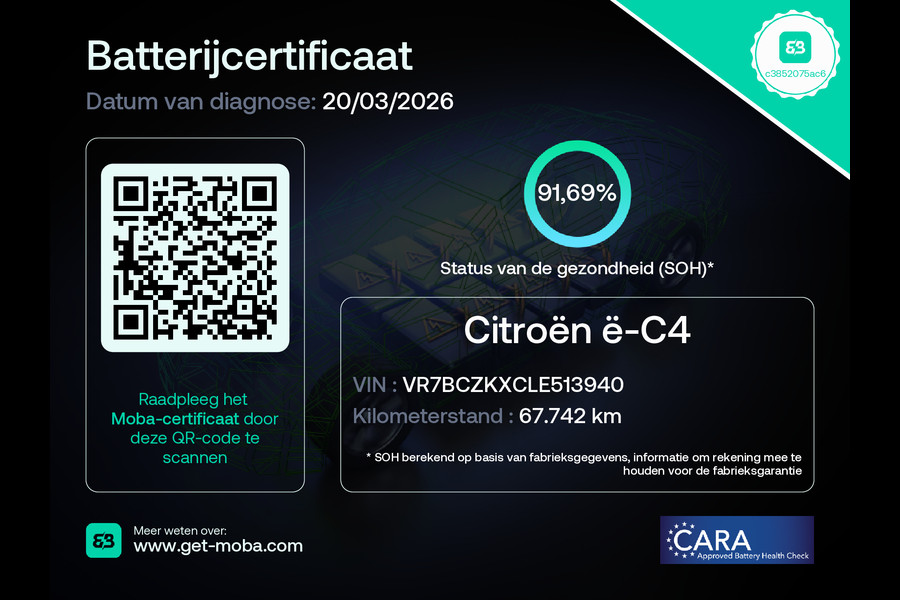 Citroën Ë-C4 50kWh SOH 91% Head-Up Display Adap.Cruise Verwarmd Stuur 360°Camera Navi Ecc Apple Carplay Android Auto Shine Lmv Led Privacy Glas Isofix DAB Bluetooth Lane Assist Regen-Lichtsensor