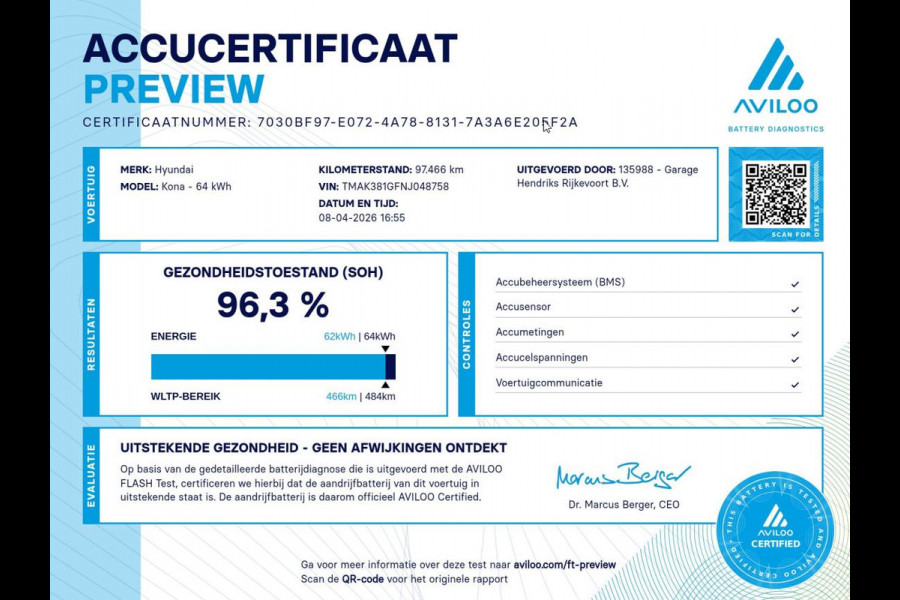 Hyundai Kona EV Fashion 64 kWh | SOH: 96,3%| Facelift | 3 Fase | Warmtepomp | Navi | HUD | Adaptive CC | Camera |