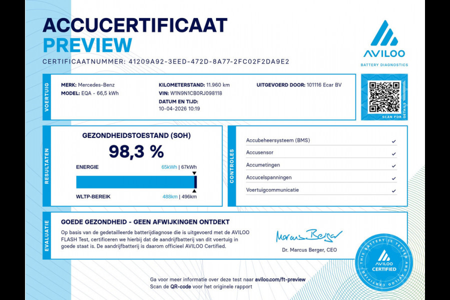 Mercedes-Benz EQA 350 4MATIC Advanced 67 kWh Parkeerpakket, Rij-assistentiepakkt Soh (batterijcheck) Waarde 98,3 %