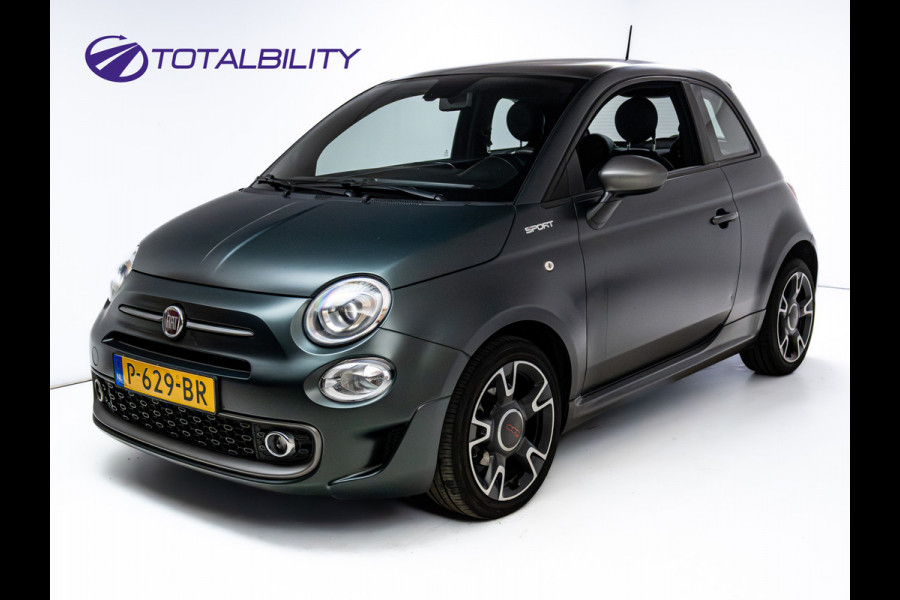 Fiat 500 1.0 Hybrid Sport Verde Portofino | 1/2 Leder/stof | Panodak | Led+ | Uconnect | Airco, Lederen MF stuurwiel, PDC achter, 16" velgen
