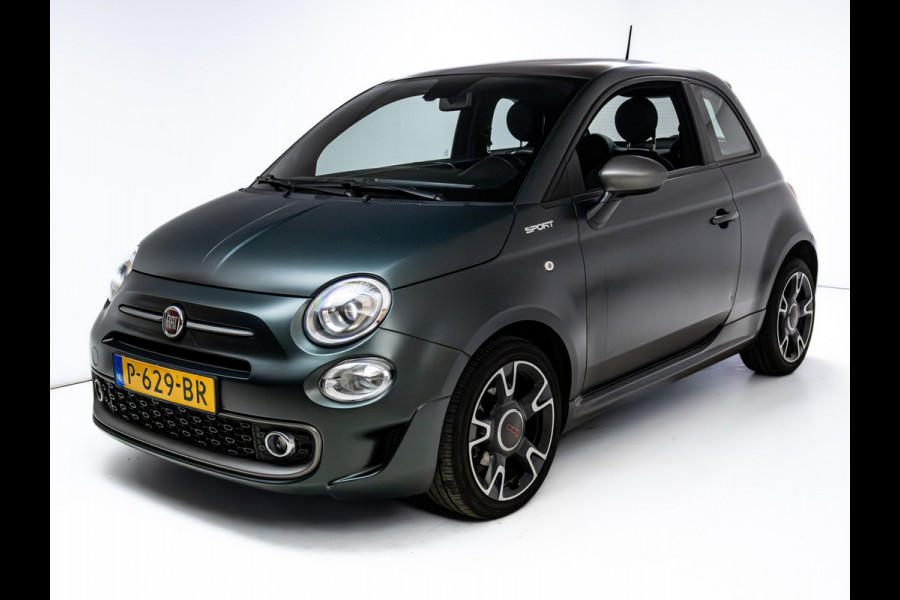 Fiat 500 1.0 Hybrid Sport Verde Portofino | 1/2 Leder/stof | Panodak | Led+ | Uconnect | Airco, Lederen MF stuurwiel, PDC achter, 16" velgen