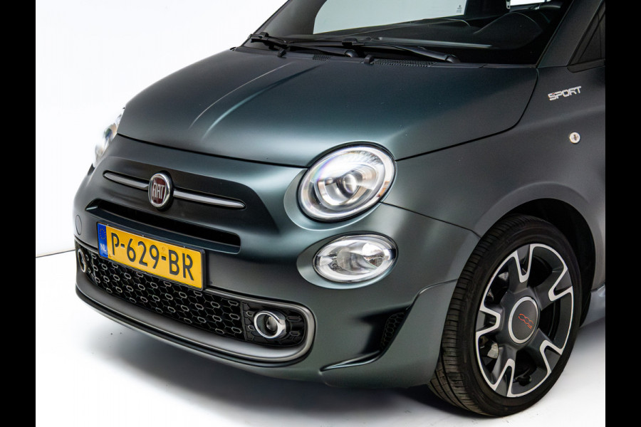 Fiat 500 1.0 Hybrid Sport Verde Portofino | 1/2 Leder/stof | Panodak | Led+ | Uconnect | Airco, Lederen MF stuurwiel, PDC achter, 16" velgen