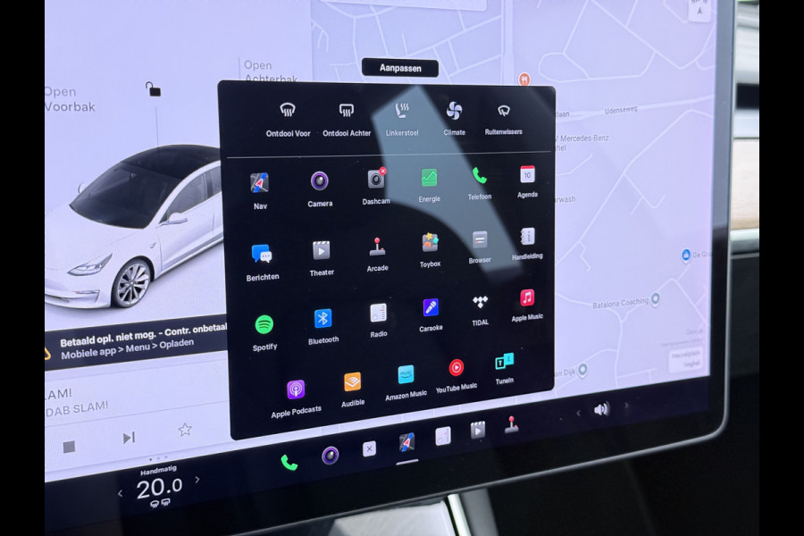 Tesla Model 3 SR+ 325PK LFP-Accu Trekhaak 19"Lmv AutoPilot Leer Pano-Dak Adaptive Cruise Lmv 18" Camera's Elektr.-Stuur+Stoelen+Spiegels+Geheu Ecc Navi Led DAB Voorverwarmen interieur via App Keyless One-Pedal-Drive Origineel Nederlandse Auto LFP accu dus 100% opladen!